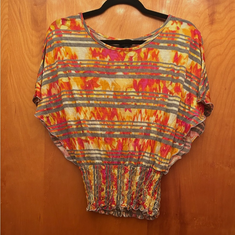 Rue21 Multicolor Short Sleeve Smocked-Hem Tunic - Pink, Yellow, Gray